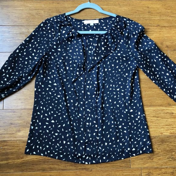 LOFT Tops - Ann Taylor LOFT Blouse, Black with 3/4 Sleeves, Pretty Pattern, Size Small